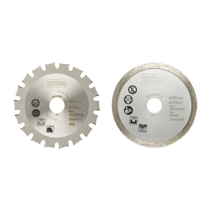 RYOBI 2-Blade Kit (1 Wood / Metal Blade and 1 Tile Blade) for R18MMS M