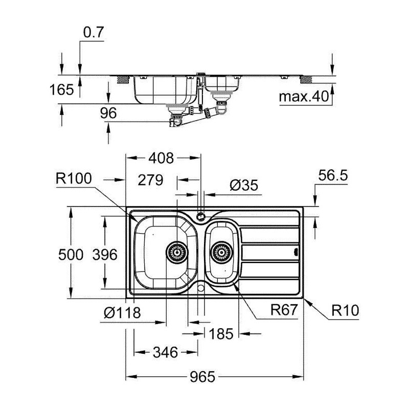Stainless steel sink - stainless steel - grohe