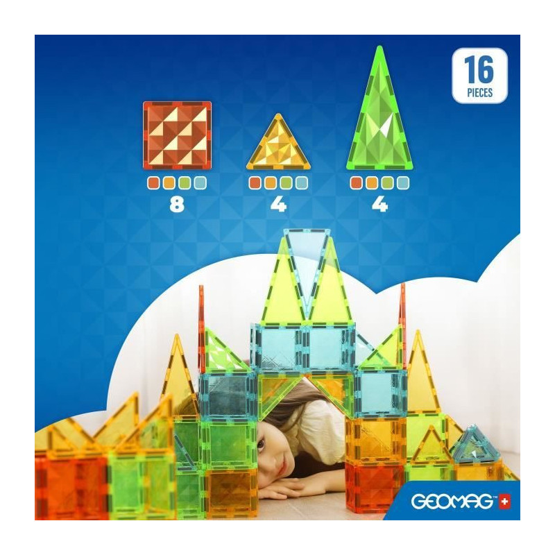 Magnetic tiles - GEOMAG - Tiles Gems 4100 - 16 pieces - Geometric shap