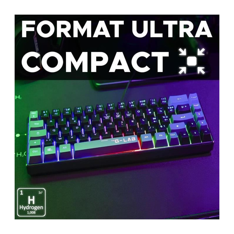 Gaming Keyboard - THE G-LAB - KEYZ-HYDRO-BKG/FR - 60% Membrane 2 color