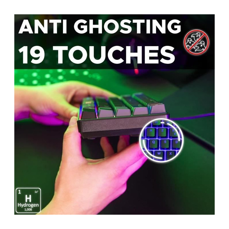 Gaming Keyboard - THE G-LAB - KEYZ-HYDRO-BKG/FR - 60% Membrane 2 color
