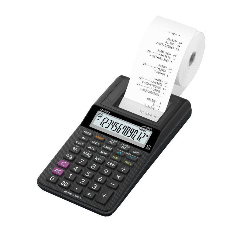 Printing Calculator - CASIO - HR8 RCE - Portable - LCD Display - Batte