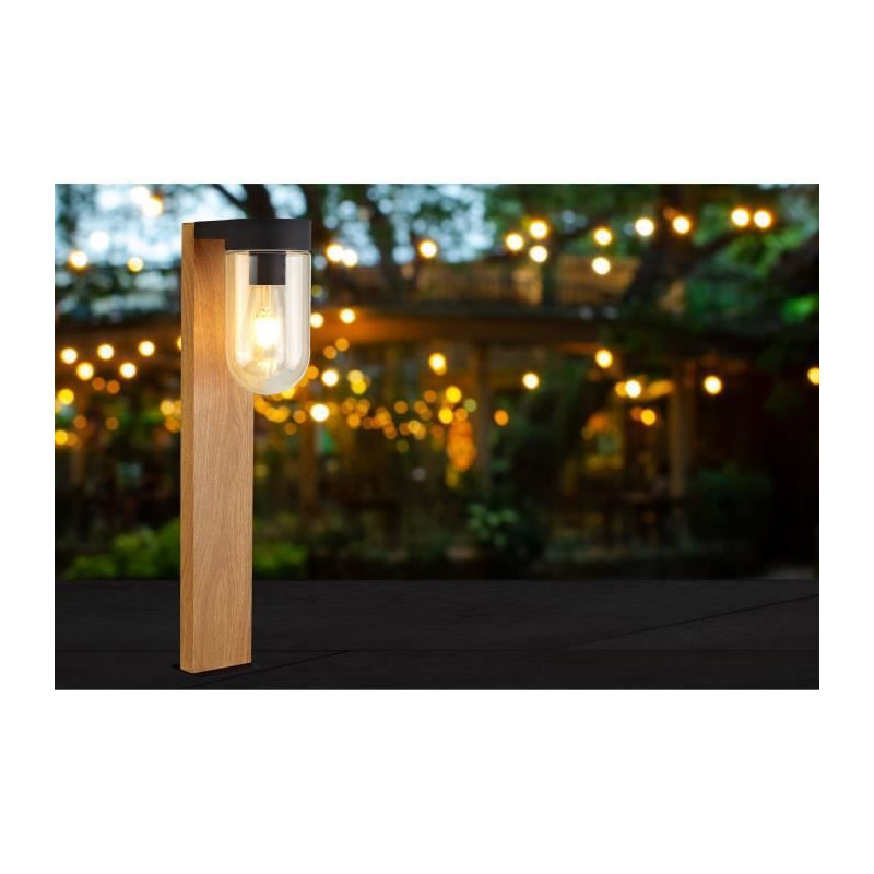 BRILLIANT - CABAR Outdoor bollard - dark wood colour/black - metal/gla