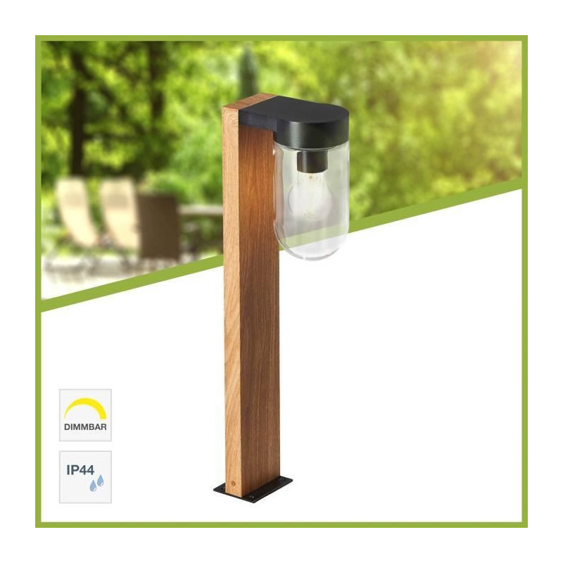 BRILLIANT - CABAR Outdoor bollard - dark wood colour/black - metal/gla