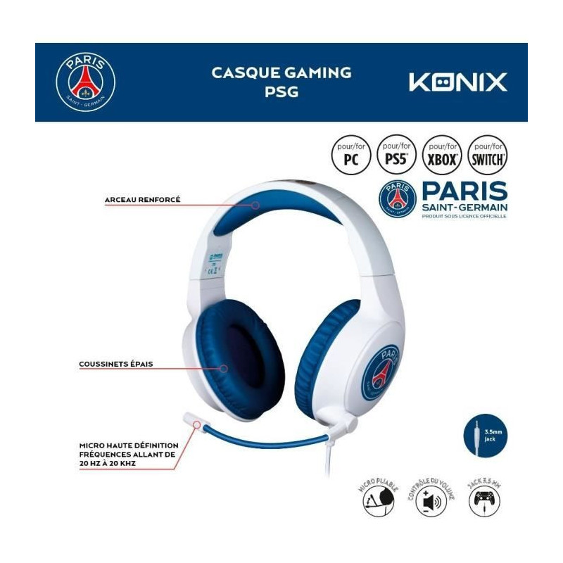 Wired Gaming Headset - KONIX - PC, PS4, PS5, Switch, Xbox - 45° Micro