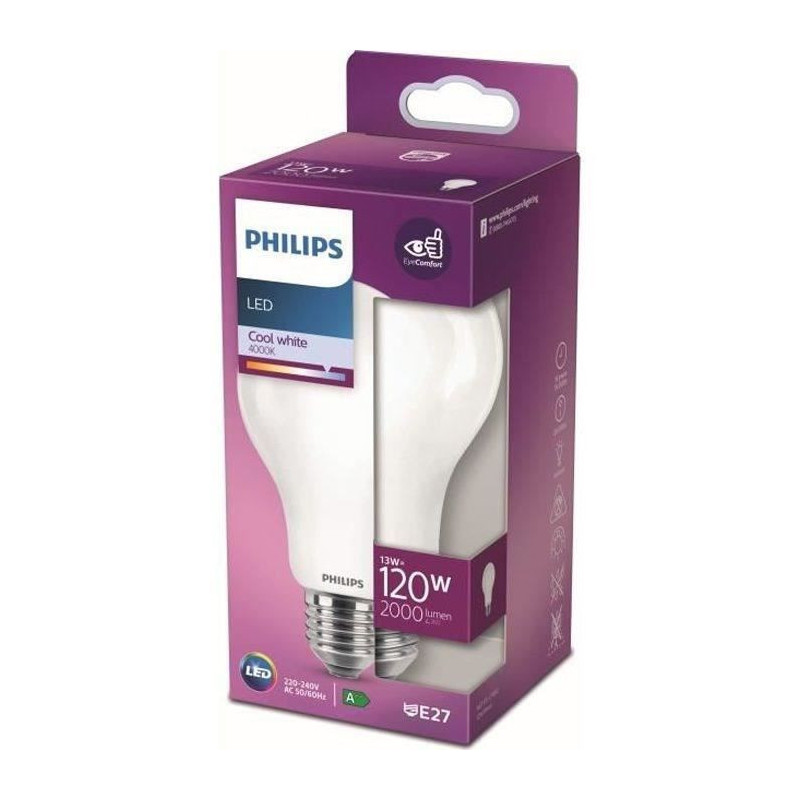 Philips LED Equivalent 120W E27 White Cold Non -Dimmable, Glass