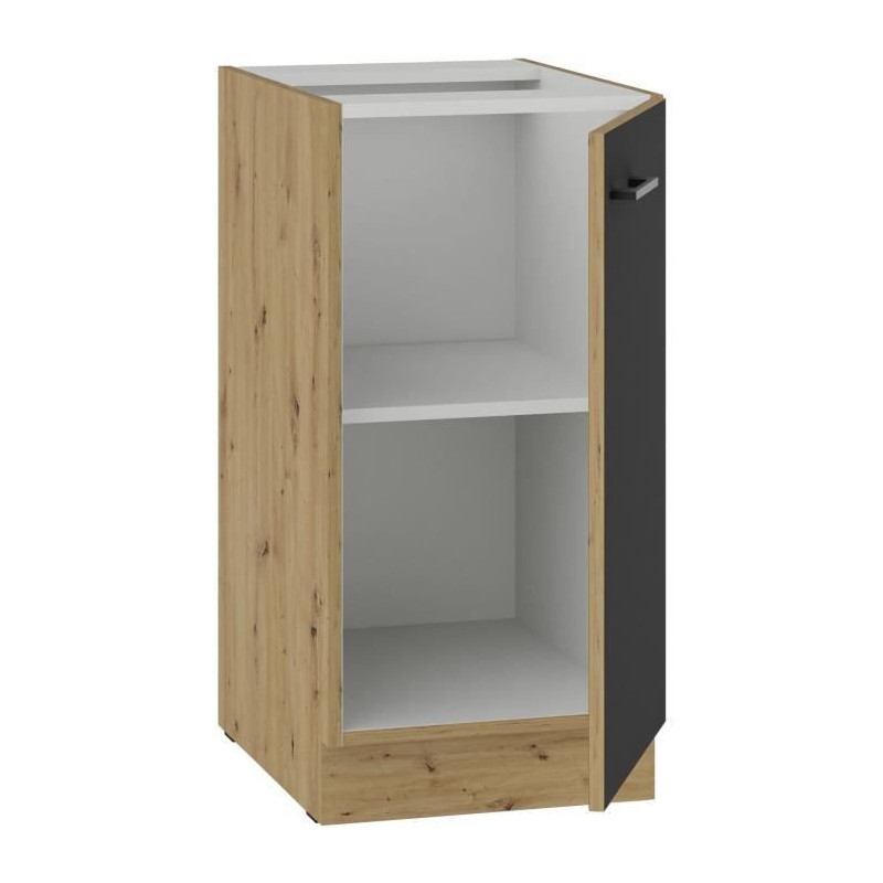 Low cabinet - MODENA - 40 cm - 1 hinged door - Artisan oak and matt bl