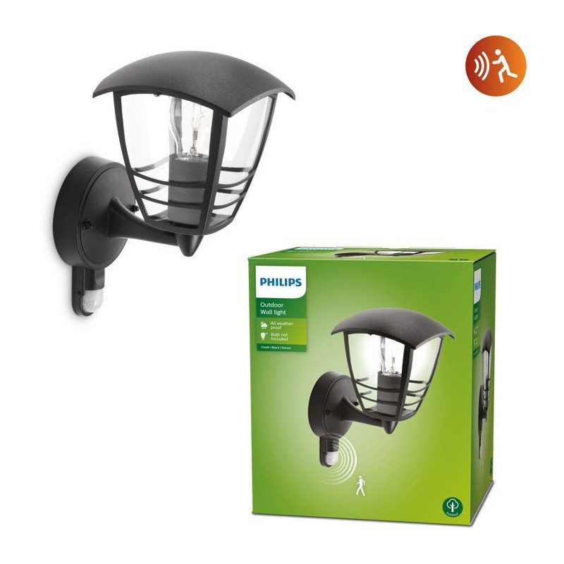 PHILIPS - Rising outdoor wall lamp with Metal Detector H25cm Black Phi