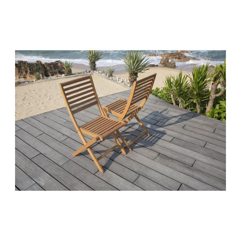 Set of 2 folding garden chairs in FSC eucalyptus - 57 x 46.5 x 90 cm