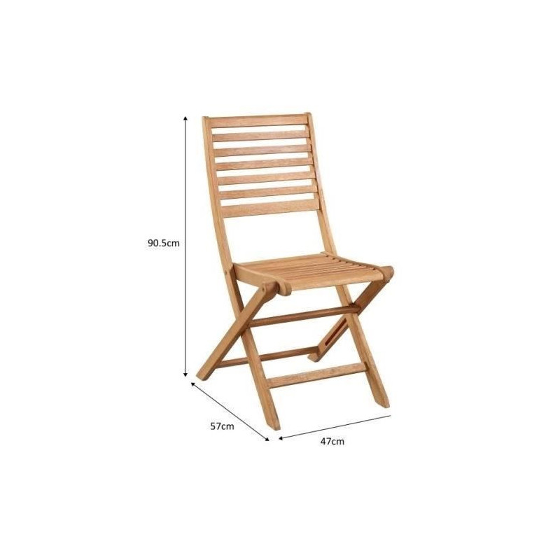 Set of 2 folding Acacia FSC garden chairs - 47 x 57.5 x H.89.5 cm