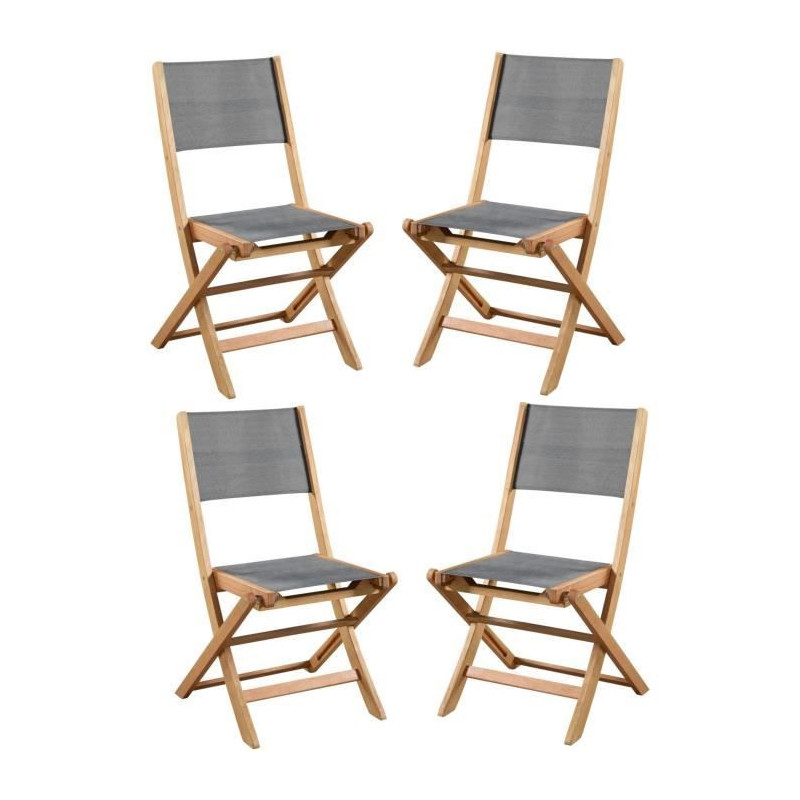 Set of 4 FSC acacia wood garden chairs and textilene seat - 50 x 57 x