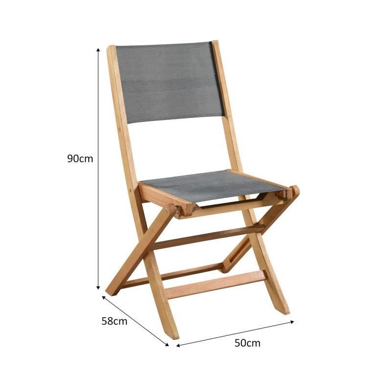 Set of 4 FSC acacia wood garden chairs and textilene seat - 50 x 57 x
