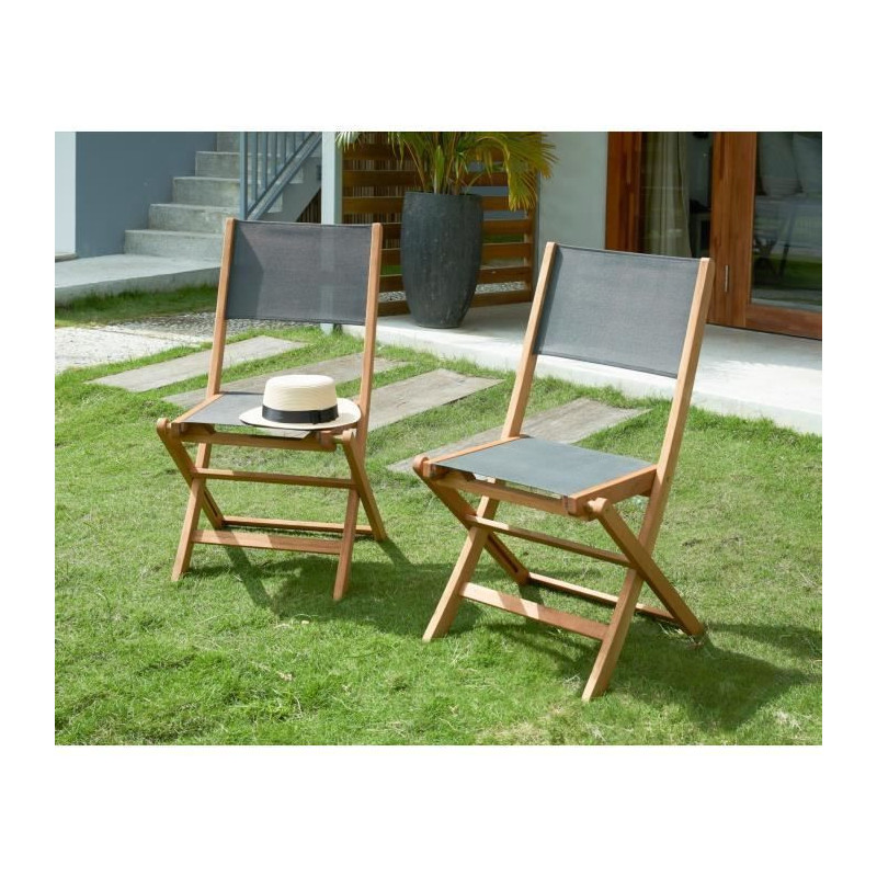 Set of 4 FSC acacia wood garden chairs and textilene seat - 50 x 57 x