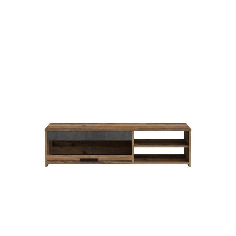 TV unit 1 drawer 2 niches - Old wood and dark gray concrete decor - L