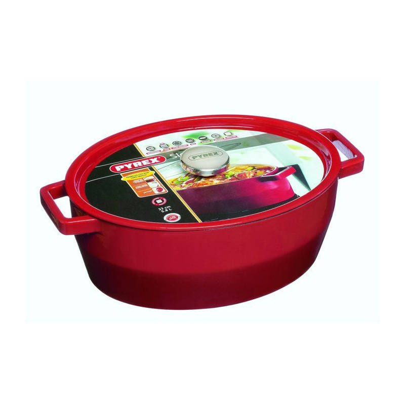 PYREX Slow Cook oval casserole - 3,8 L - Red - All heat sources includ