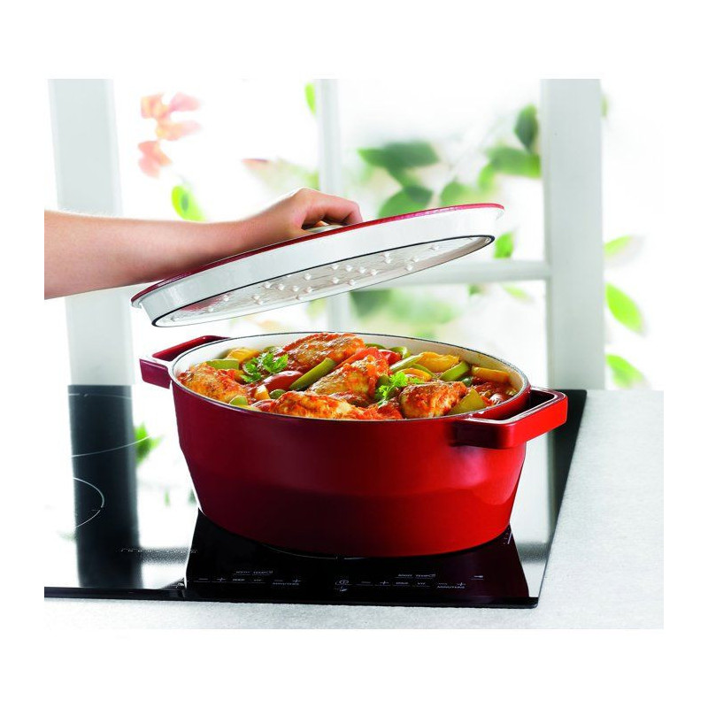 PYREX Slow Cook oval casserole - 3,8 L - Red - All heat sources includ