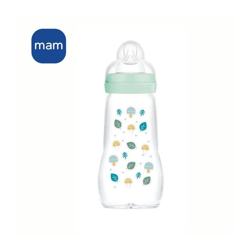 MAM Glass Bottle - 260ml - 0 to 6 months - Teat Flow 2 - Blue