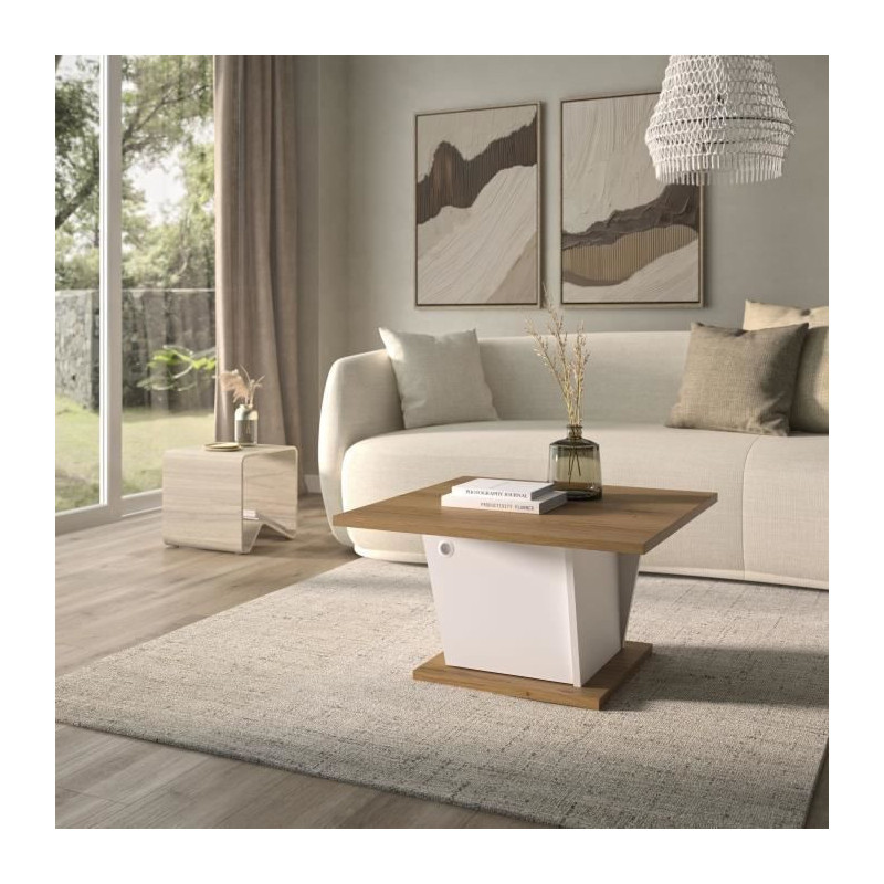 ATOS Bar Coffee Table - Square - Helvezia Oak / White - 69 x 69 x 38 c