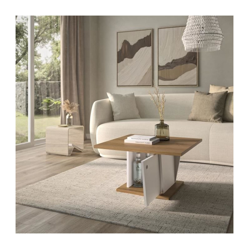 ATOS Bar Coffee Table - Square - Helvezia Oak / White - 69 x 69 x 38 c