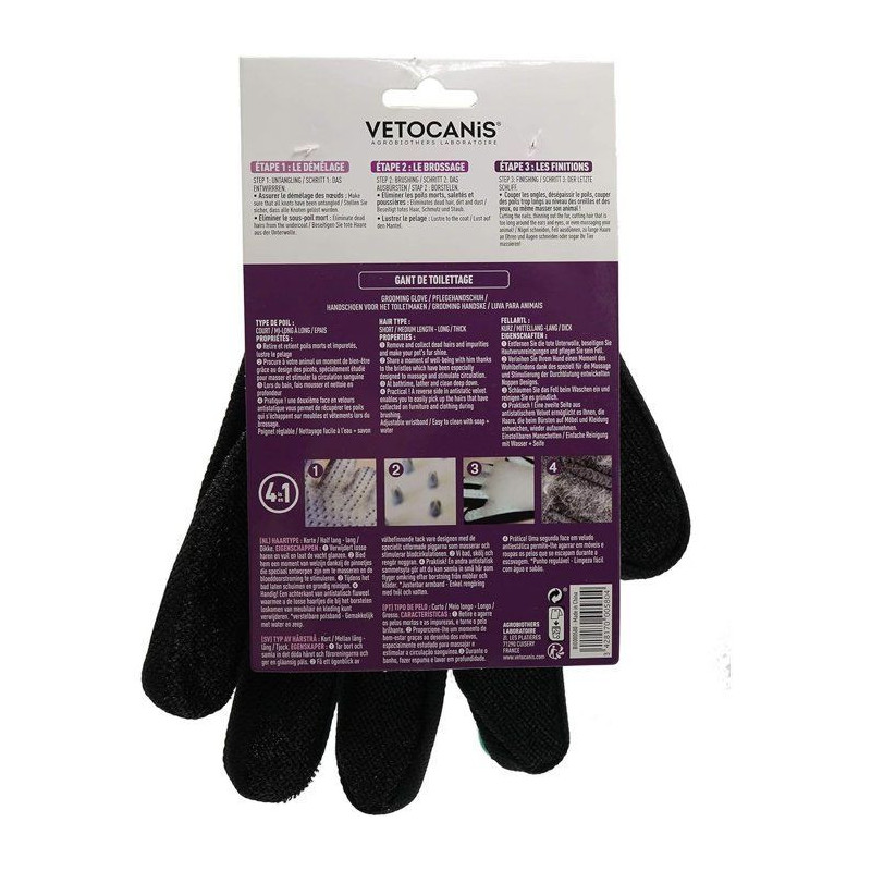 VETOCANIS 4in1 silicone grooming glove for cats and dogs