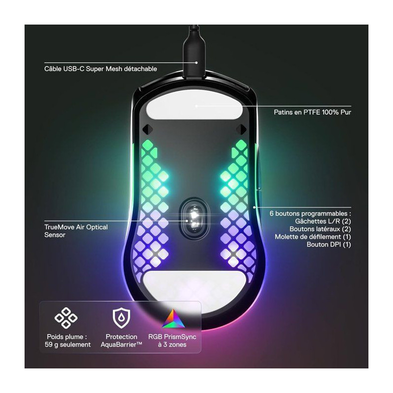 Aerox 3 (2022) Onyx PC Mouse - Wireless - STEELSERIES - Black