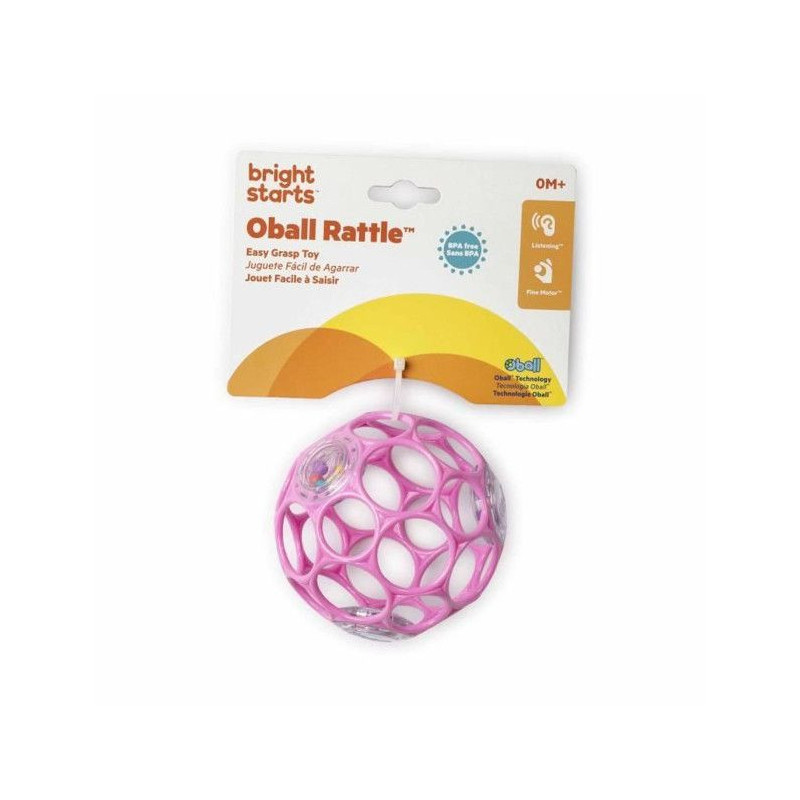 BRIGHT STARS Oball Easy-Grip Rattle BPA-Free Infant Toy in Pink, for N