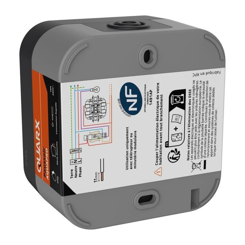 Push button - QUARX - Aqua Pro - Outdoor, 250V, 10A, IP55, NF complian