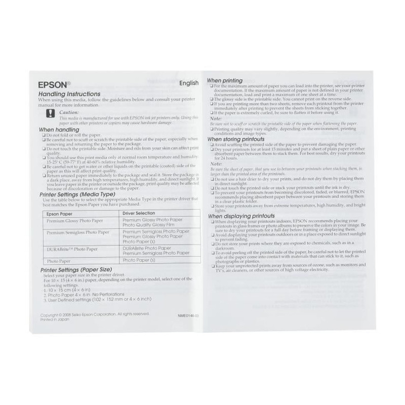 EPSON Premium Glossy Photo Paper 1 Pack S042154 - 130x180mm - 30 sheet