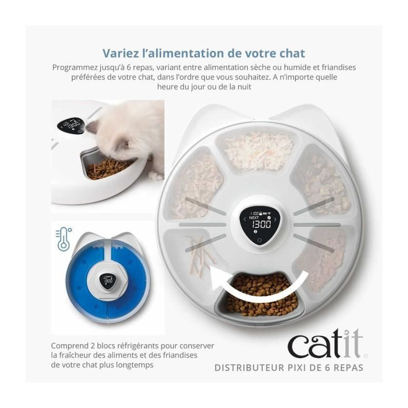 Connected Cat Food Dispenser - CATIT - PIXI SMART - 6 x 170ml - LCD To