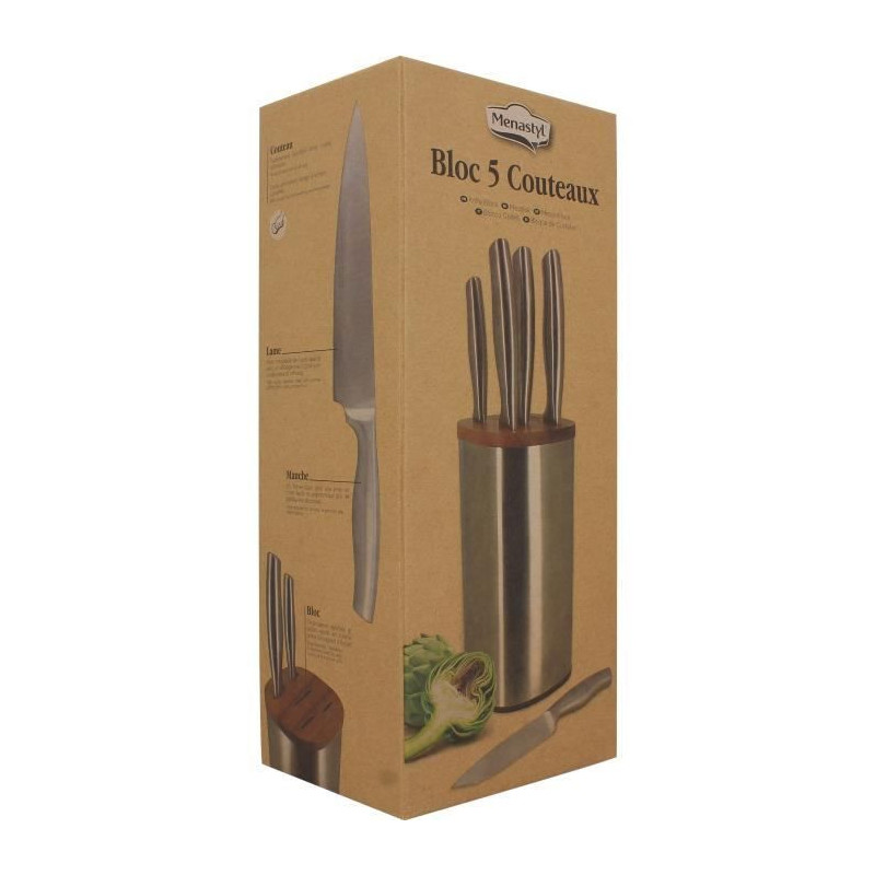 5-piece knife block - MENASTYL - 5041070 - Stainless steel - Wood