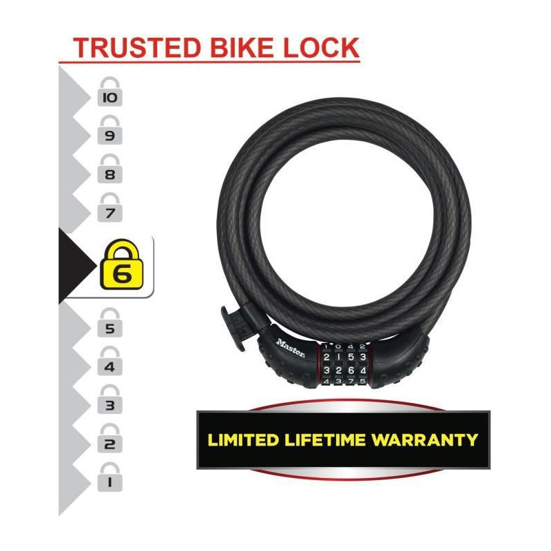 Bike Lock - MASTER LOCK - 8120EURDPRO - Twisted Steel Cable - 1.8m Len