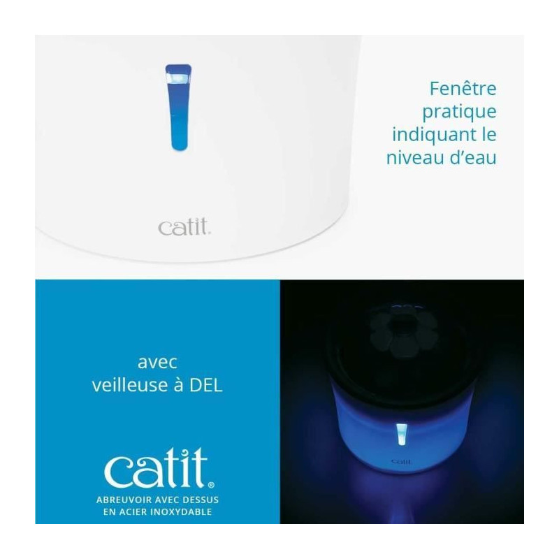 Catit Flower Cat Water Fountain - 3L - Stainless Steel Top - With LED