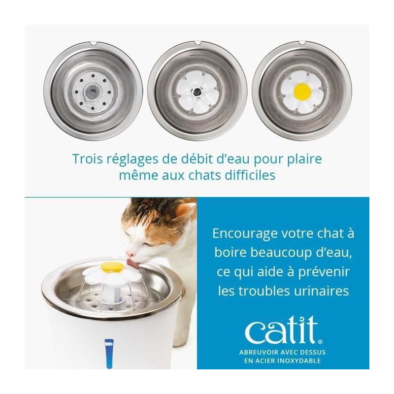 Catit Flower Cat Water Fountain - 3L - Stainless Steel Top - With LED