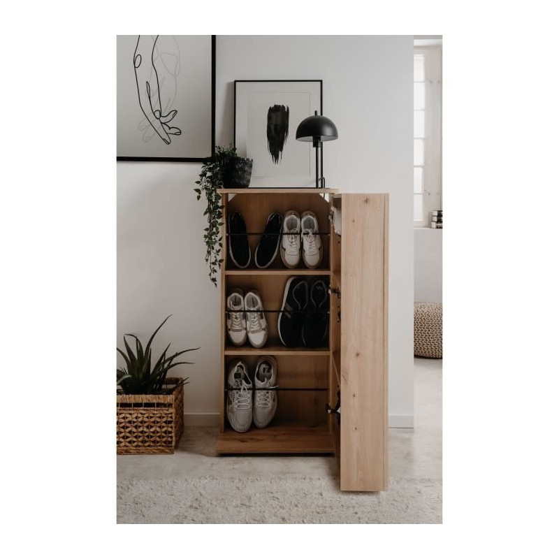 Satos shoe cabinet - Artisan oak - 100 x 110 x 34 cm - Capacity 12 pai