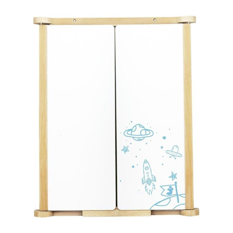 Natural Wood Triptych Wall Painting - JEUJURA - Central Slate and Chal