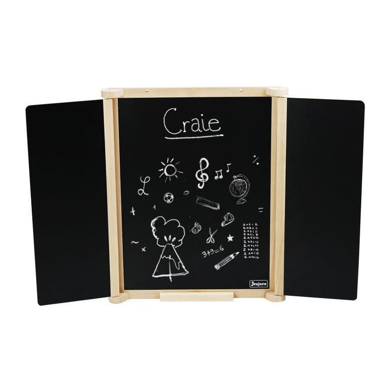 Natural Wood Triptych Wall Painting - JEUJURA - Central Slate and Chal