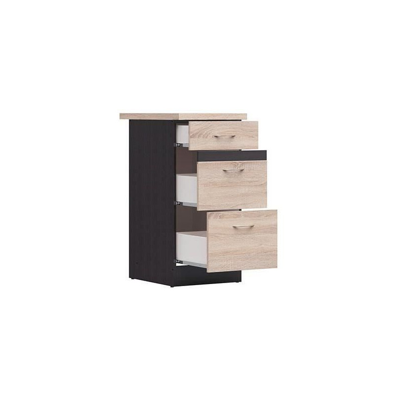 Junona Kitchen Low Furniture 40 cm - 3 drawers - Worktop - Chene Sonom