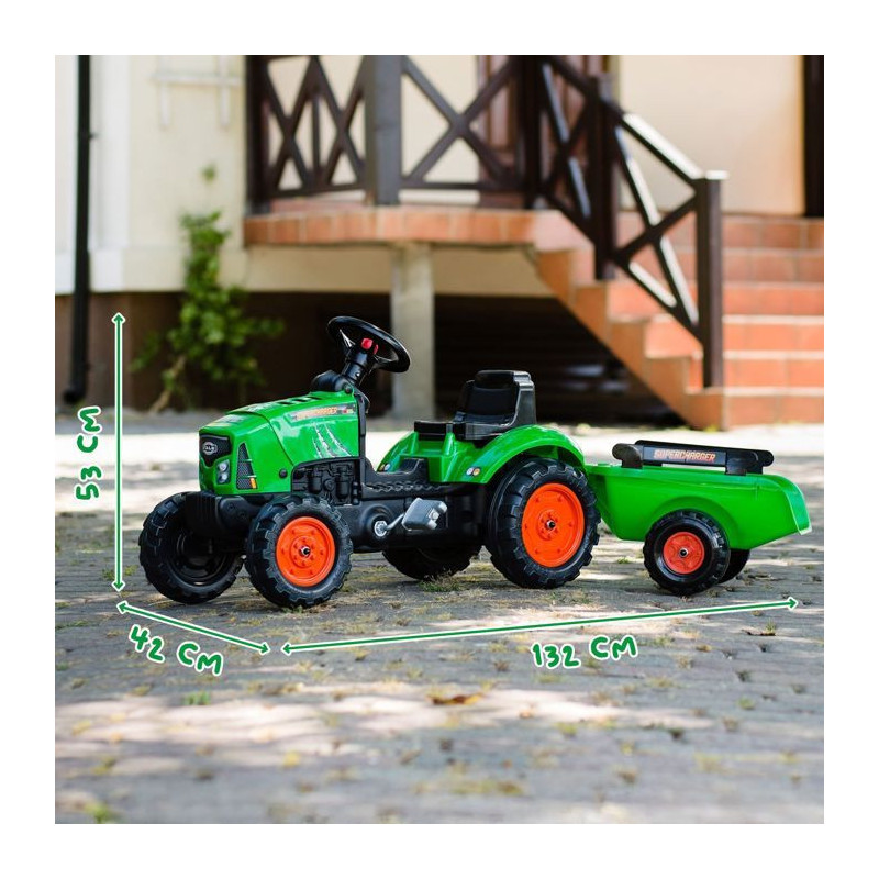 FALK - Supercharger red pedal tractor with opening hood and trailer