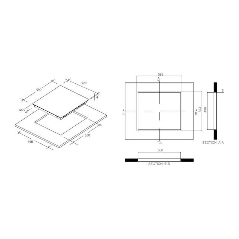 Vitroceramic hob -Candy - 3 foci - L 60 cm - CH63CT -NOIR