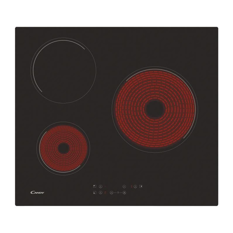 Vitroceramic hob -Candy - 3 foci - L 60 cm - CH63CT -NOIR