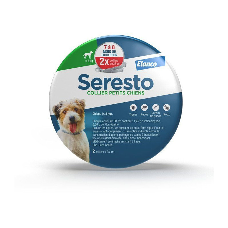Seresto Dog Anti-Puaces and Anti-Tiques Collier -8kg 2 Units
