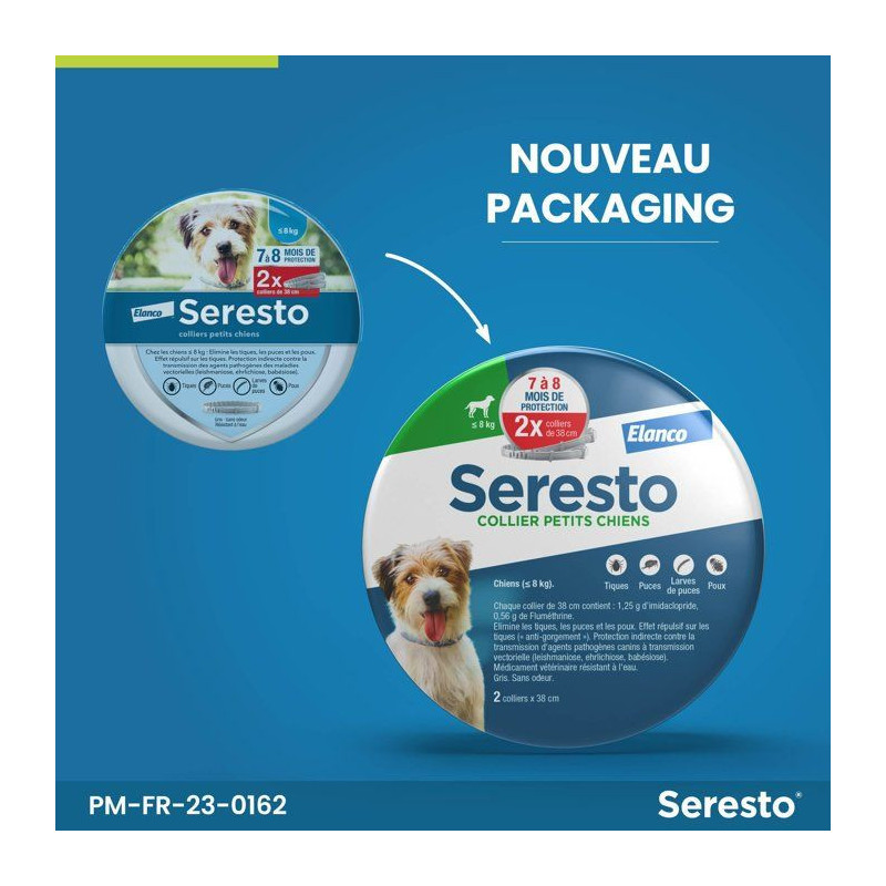 Seresto Dog Anti-Puaces and Anti-Tiques Collier -8kg 2 Units