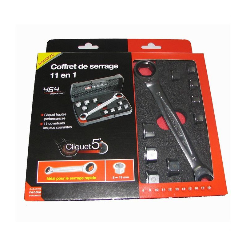 FACOM Ratchet flat wrench set + 9 rings