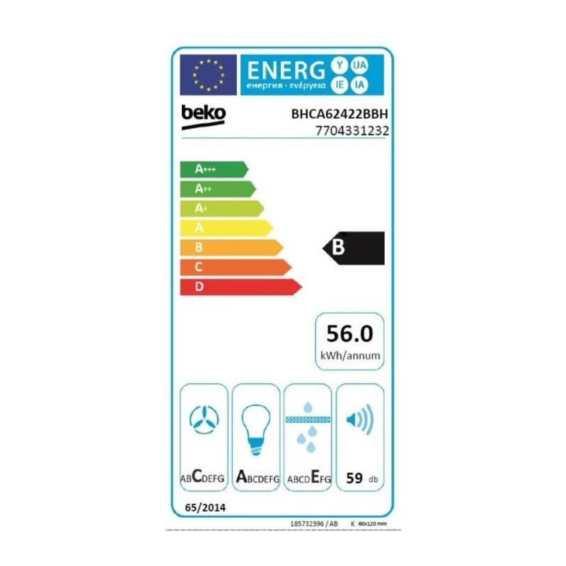 BEKO BHCA62422BBH wall hood - 60 cm