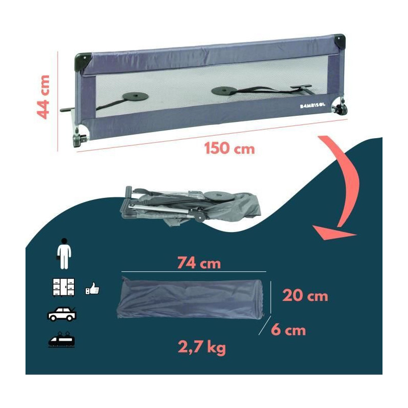 Bed rail - LOOPING - BL5003G - Folding - Grey