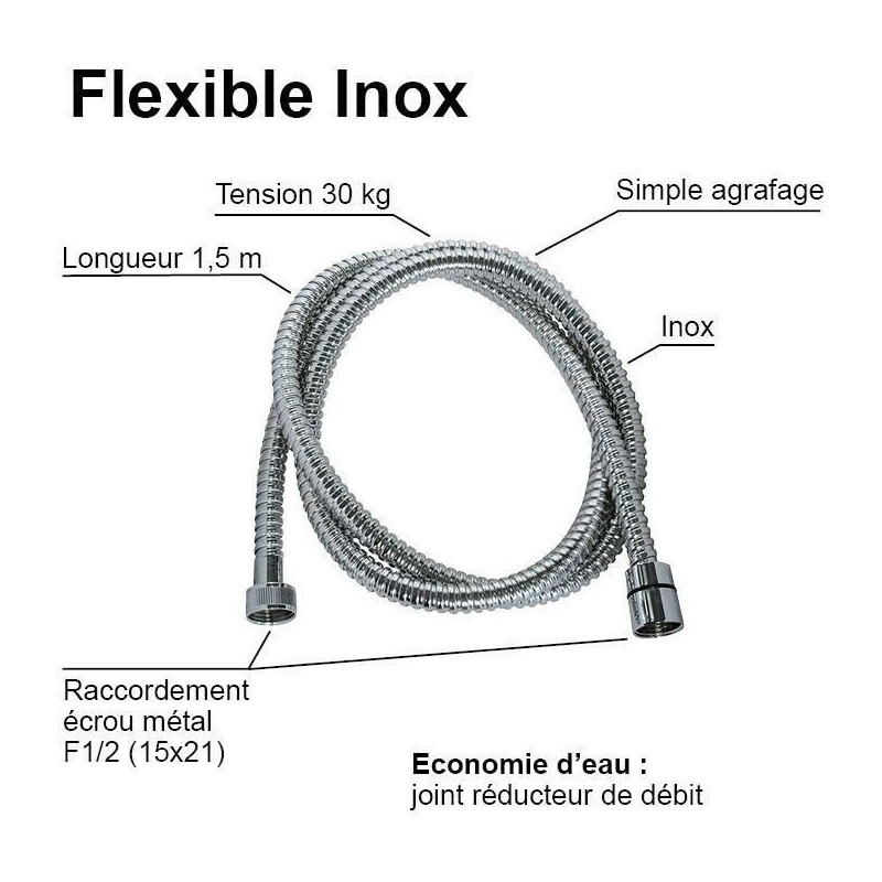 Shower hose - ROUSSEAU - Metal nuts - Safety crimps - Length 1.50m - S