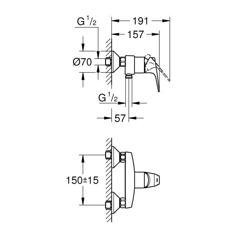 Grohe START FLOW Monocumande shower tap, wall mounting, threaded fit f