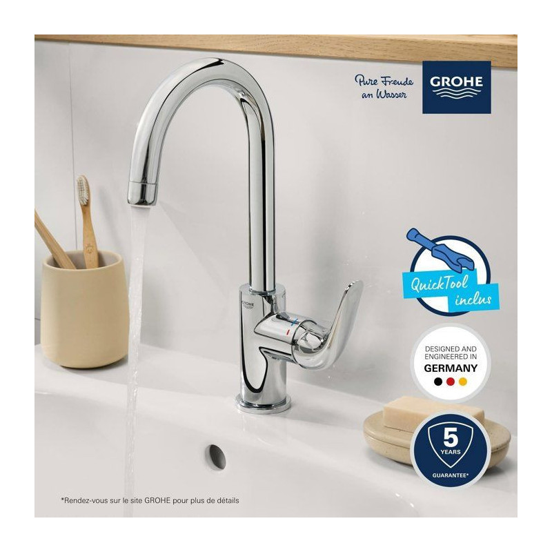 Single-lever basin mixer - GROHE Swift - 24330001 - Chrome - Size L -
