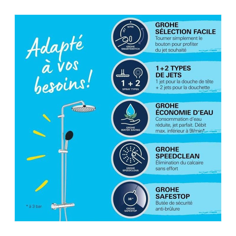 Shower column with thermostatic mixer - Water saving - GROHE Vitalio S