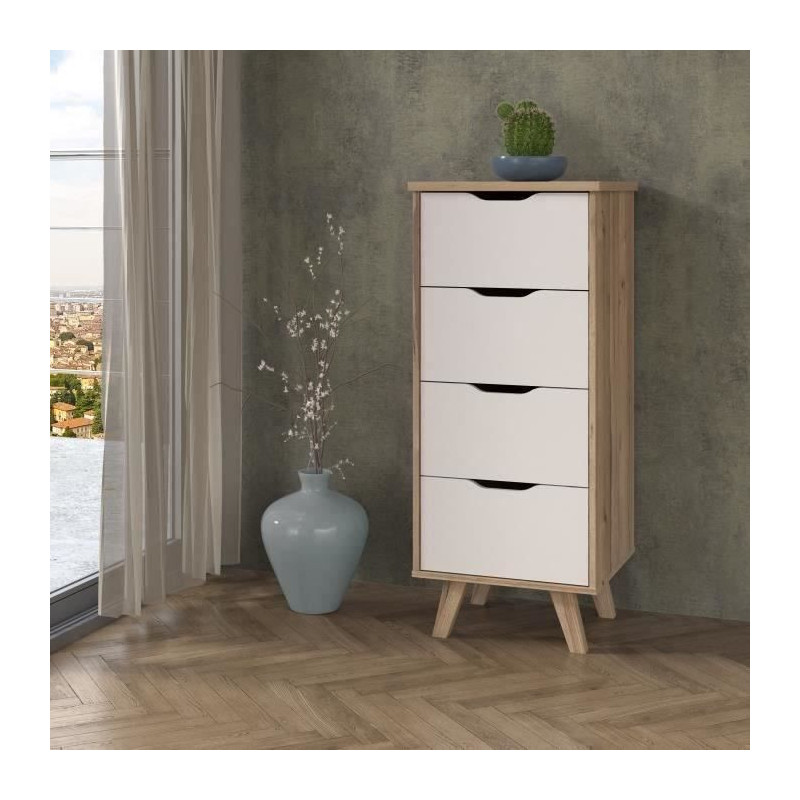 Clumard 4 drawers - in particle panels - Chene and white decor - Conte